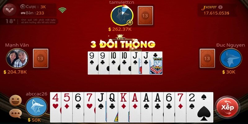 Ba đôi thông trong game Tiến lên miền Nam